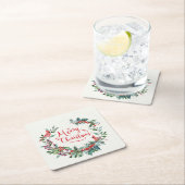 クリスマスの葉、柊、（鳥）ショウジョウコウカンチョウ スクエアペーパーコースター (インサイチュ)