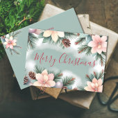 クリスマスの葉、花、松ぼっくり シーズンカード