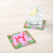 クリスマスの葉 – Joy スクエアペーパーコースター (インサイチュ)