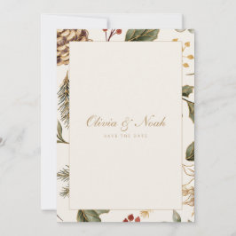 クリスマスの葉Pinecone日付カードを保存 案内状