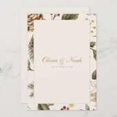 クリスマスの葉Pinecone日付カードを保存 案内状 (正面/裏面)