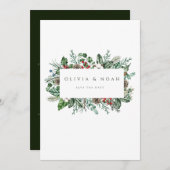 クリスマスの葉Pinecone日付カードを保存 案内状 (正面/裏面)