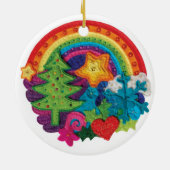 クリスマスの虹の装飾-ファンキーなフェルトのデザイン セラミックオーナメント (裏面)