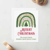 クリスマスの虹色のグリッター 赤 金 緑 ノートカード (正面/裏面インサイチュ)