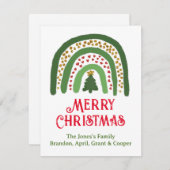 クリスマスの虹色のグリッター 赤 金 緑 ノートカード (正面/裏面)