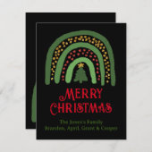クリスマスの虹色のグリッター 赤 金 緑 ノートカード (正面/裏面)