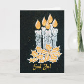 クリスマスの蝋燭およびヒイラギのノルウェーの挨拶 カード (正面)