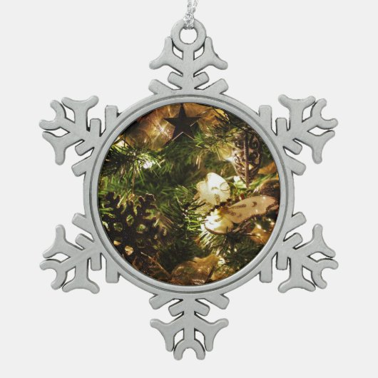 クリスマスの蝶 スノーフレークピューターオーナメント (正面)