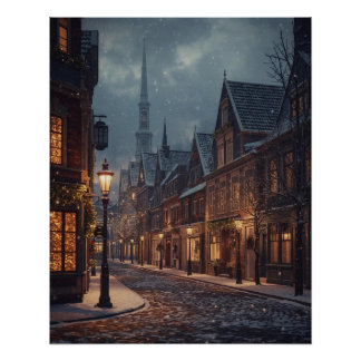 クリスマスの街の雪のポスター ポスター