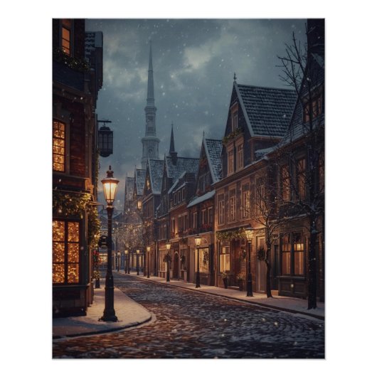 クリスマスの街の雪のポスター ポスター (正面)