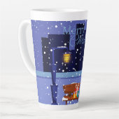 クリスマスの街並み通りランプ、木とgif カフェラテマグ (左アングル)