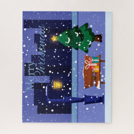 クリスマスの街並み通りランプ、木とgif ジグソーパズル