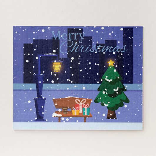 クリスマスの街並み通りランプ、木とgif ジグソーパズル (横)