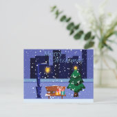 クリスマスの街並み通りランプ、木とgif ポストカード (スタンド正面)