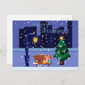 クリスマスの街並み通りランプ、木とgif ポストカード (正面/裏面)