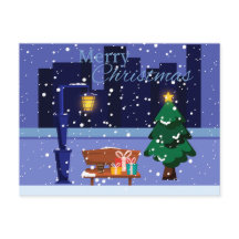 クリスマスの街並み通りランプ、木とgif