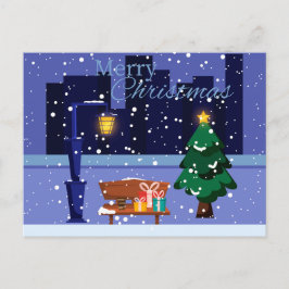 クリスマスの街並み通りランプ、木とgif ポストカード