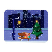 クリスマスの街並み通りランプ、木とgif マグネット (横)