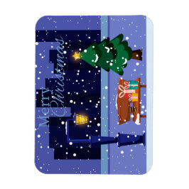 クリスマスの街並み通りランプ、木とgif マグネット