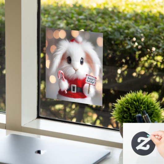 クリスマスの衣装を着た可愛いバニー ウィンドウサイン (オフィス)