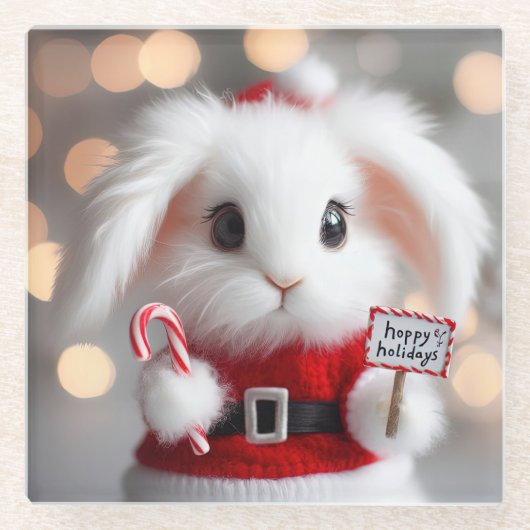 クリスマスの衣装を着た可愛いバニー ガラスコースター (正面)