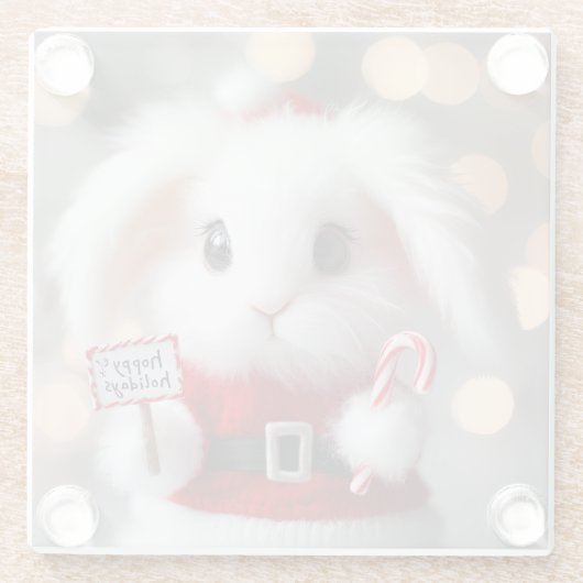 クリスマスの衣装を着た可愛いバニー ガラスコースター (裏面)