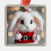 クリスマスの衣装を着た可愛いバニー メタルオーナメント (正面)