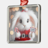 クリスマスの衣装を着た可愛いバニー メタルオーナメント (左)