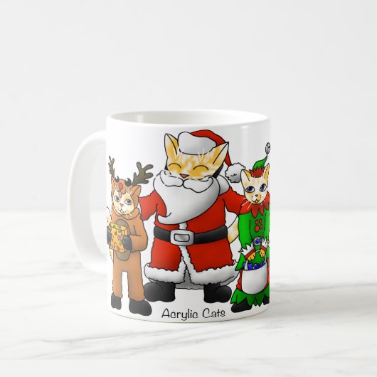 クリスマスの衣装ショッピングの猫 コーヒーマグカップ (正面左)