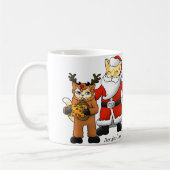 クリスマスの衣装ショッピングの猫 コーヒーマグカップ (左)