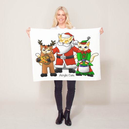 クリスマスの衣装ショッピングの猫 フリースブランケット (インサイチュ)