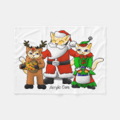 クリスマスの衣装ショッピングの猫 フリースブランケット (正面(横))