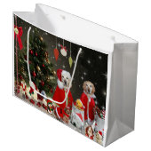 クリスマスの装いのゴールデン・リトリーバー及びダックスフント ラージペーパーバッグ (正面アングル)