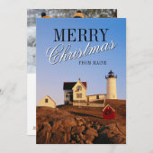 クリスマスの装飾が施された夕焼けの灯台 シーズンカード (正面/裏面)