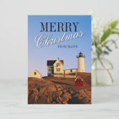 クリスマスの装飾が施された夕焼けの灯台 シーズンカード (スタンド正面)