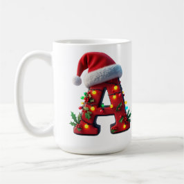 クリスマスの装飾が施された赤い文字A コーヒーマグカップ