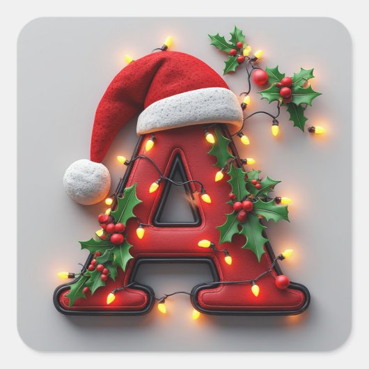 クリスマスの装飾が施された赤い文字A スクエアシール (正面)