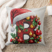 クリスマスの装飾が施された赤い文字B クッション (ブランケット)