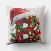 クリスマスの装飾が施された赤い文字B クッション (裏面)