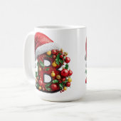 クリスマスの装飾が施された赤い文字B コーヒーマグカップ (正面左)