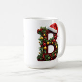 クリスマスの装飾が施された赤い文字B コーヒーマグカップ (正面右)