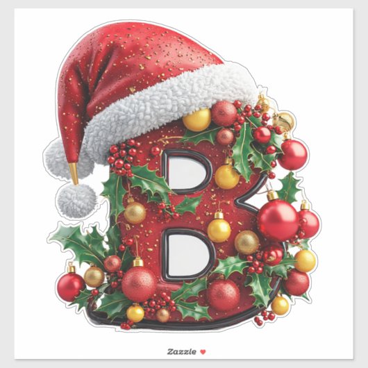 クリスマスの装飾が施された赤い文字B シール (シート)