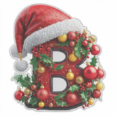 クリスマスの装飾が施された赤い文字B シール (正面)