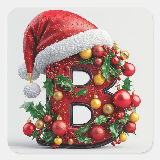 クリスマスの装飾が施された赤い文字B スクエアシール (正面)