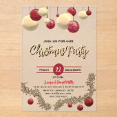 クリスマスの装飾と雪 アクリル招待状 (正面)