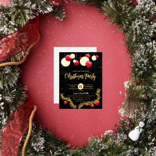 クリスマスの装飾と雪 箔シーズンポストカード (インサイチュ)