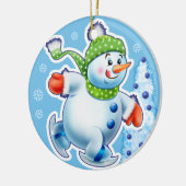 クリスマスの装飾の倍の雪だるまの雪のスポーツ セラミックオーナメント (左)