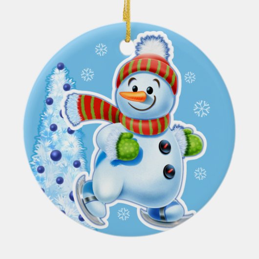 クリスマスの装飾の倍の雪だるまの雪のスポーツ セラミックオーナメント (裏面)