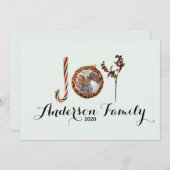 クリスマスの装飾の喜び家族の名前と写真 シーズンカード (正面/裏面)