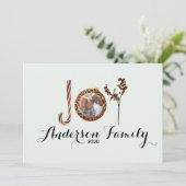 クリスマスの装飾の喜び家族の名前と写真 シーズンカード (スタンド正面)